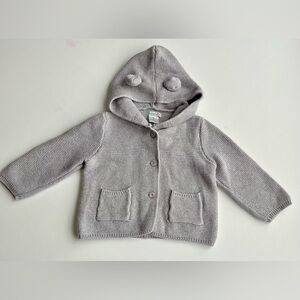 Sweetie Pie Gray Long Sleeve Button Up Cable Knit Hooded Sweater - 18M